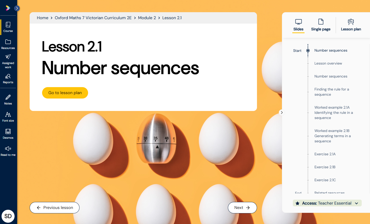 Figure 1. Oxford Maths 7, Module 1, Lesson 2.1 in slide view