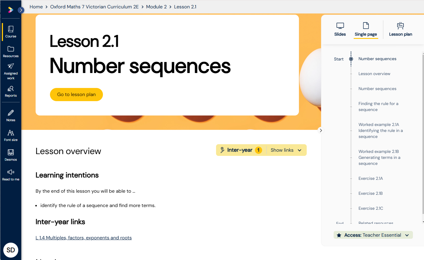 Figure 2. Oxford Maths 7, Module 1, Lesson 2.1 in single pageview
