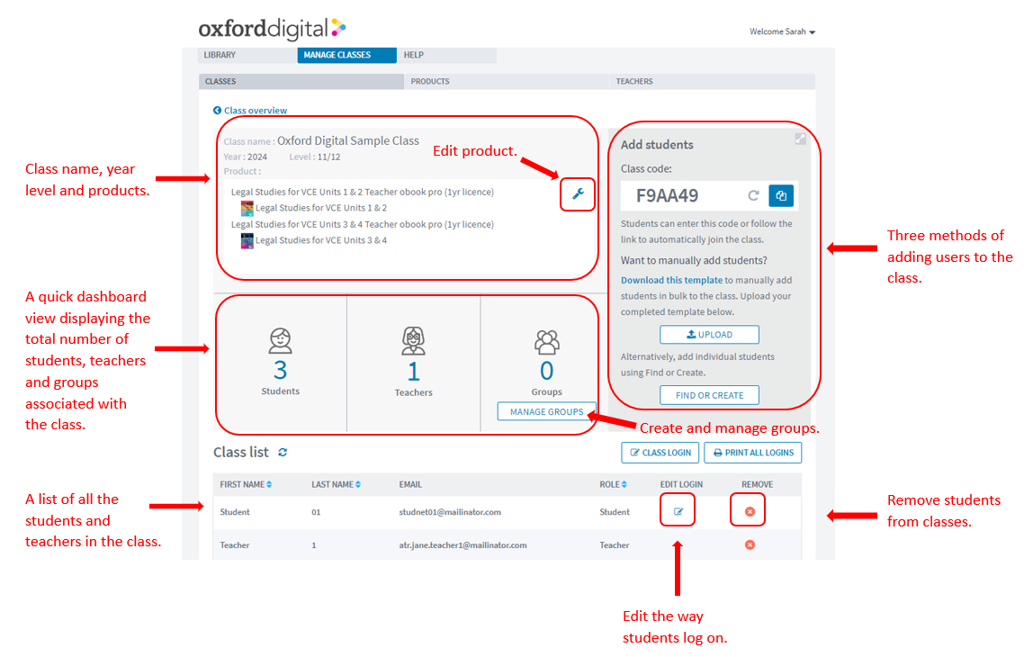 Key features of the Class Detail page – Oxford University Press